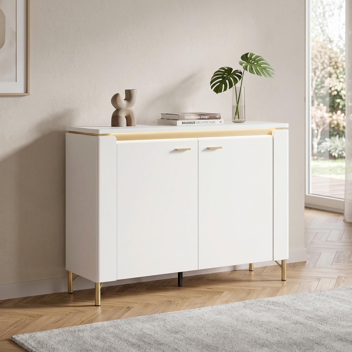 Komoda Lazio - bijela/bijela visoki sjaj, Trend, drvni materijal/metal (110,4/87,3/40cm) - Modern Living