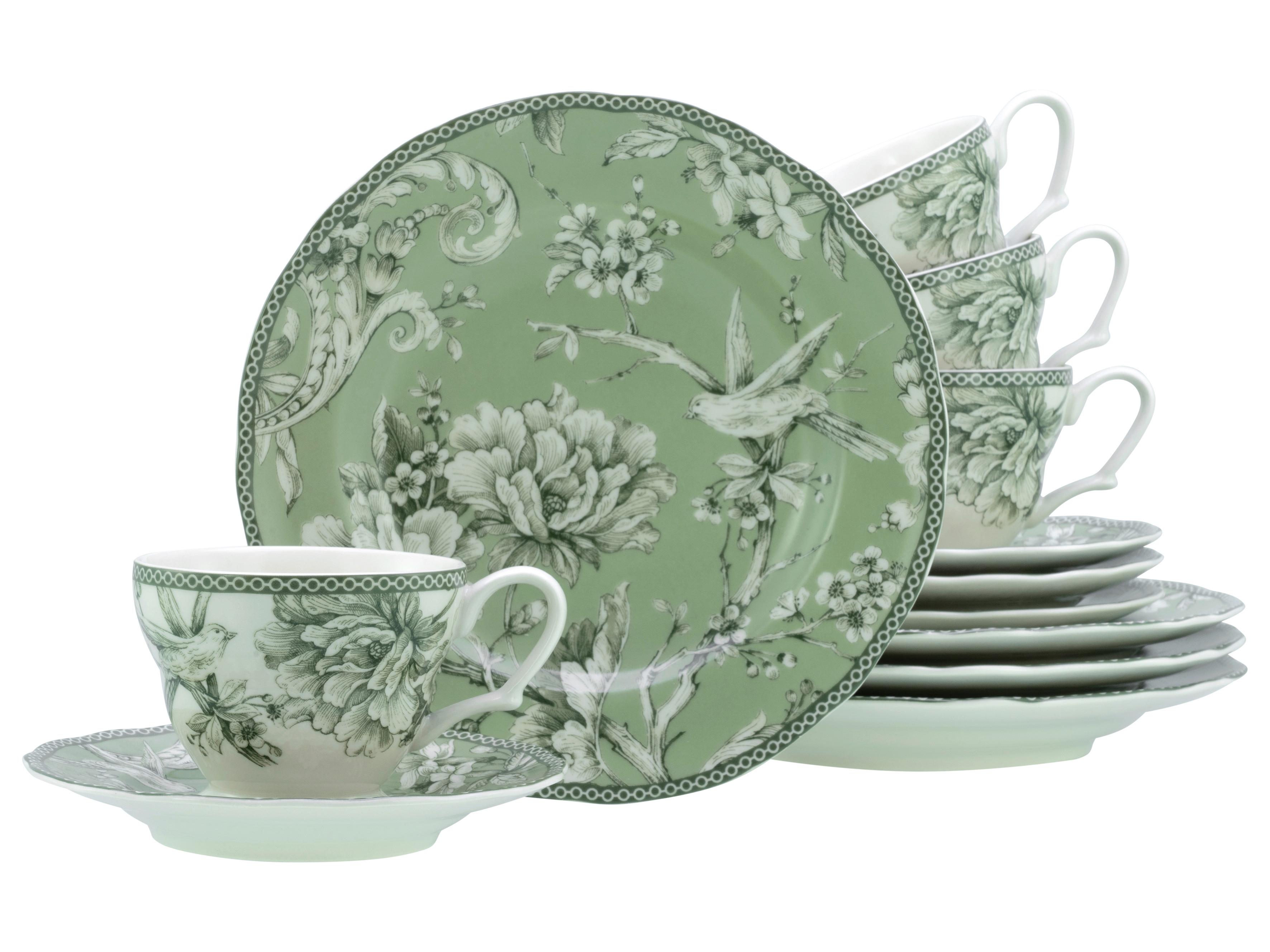 Serviciu De Cafea Adelaide 12/1 - alb/verde, Basics, ceramică - Creatable