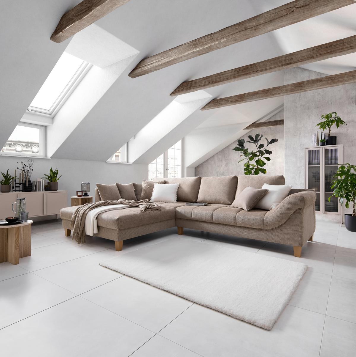 Wohnlandschaft Palermo Beige - Beige/Buchefarben, MODERN, Holz/Textil (203/69-94/306cm) - Mömax