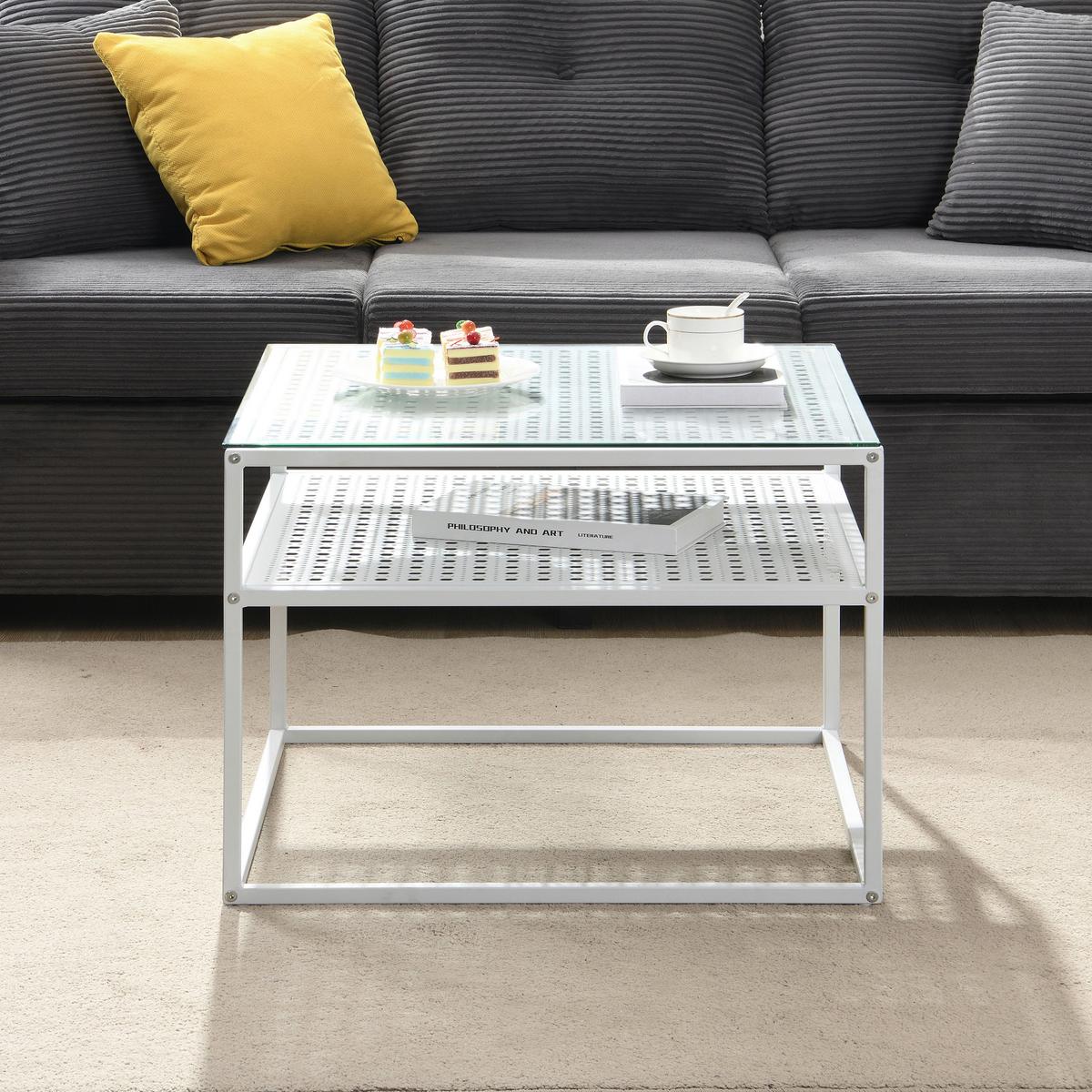 Couchtisch Wl7.326 - Weiss, Design, Glas/Metall (60/60/45cm) - MID.YOU