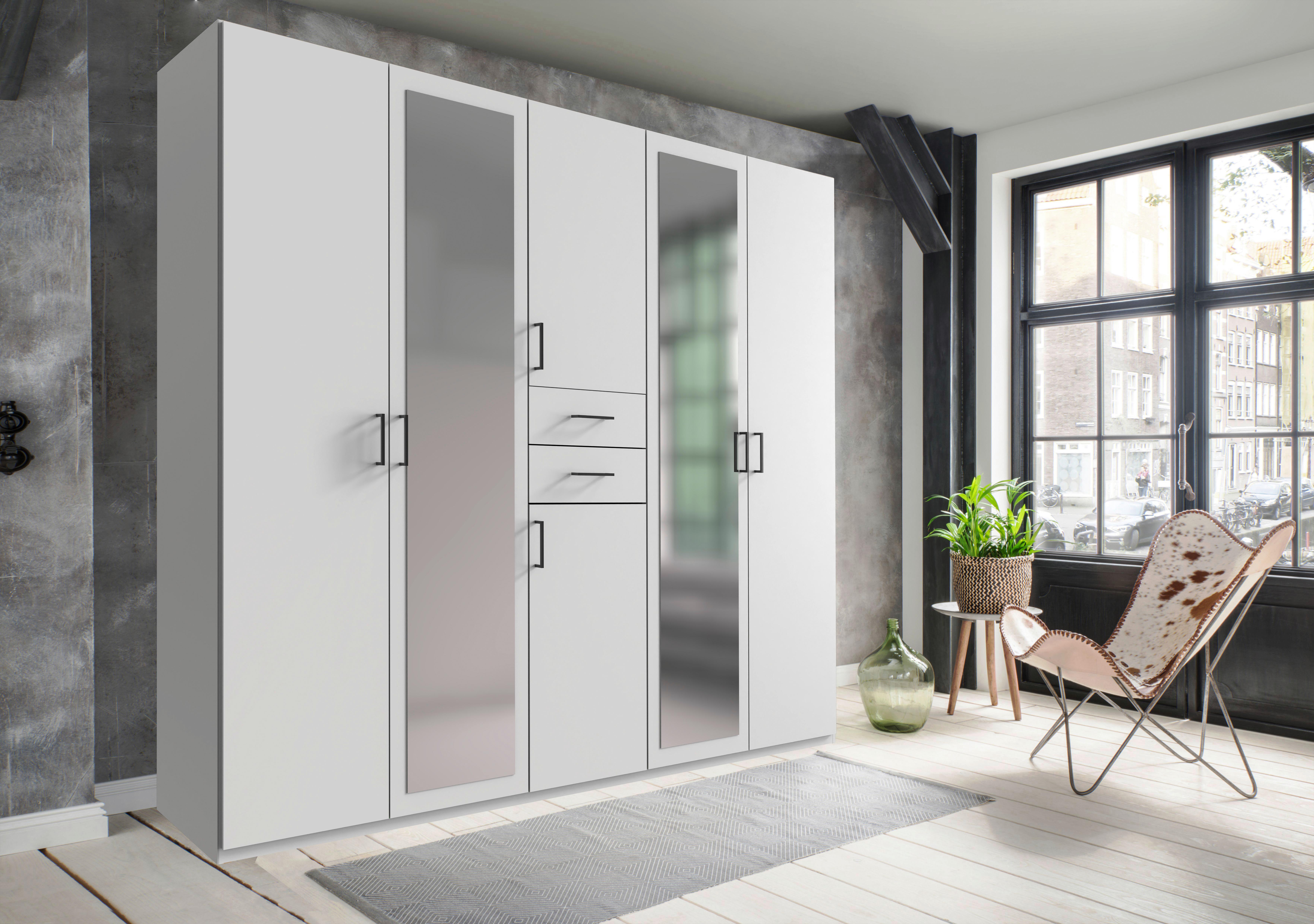 armoire à portes battantes Weiss - Weiss/Schwarz, Konventionell, Glas/Holzwerkstoff (225/208/58cm) - Mömax