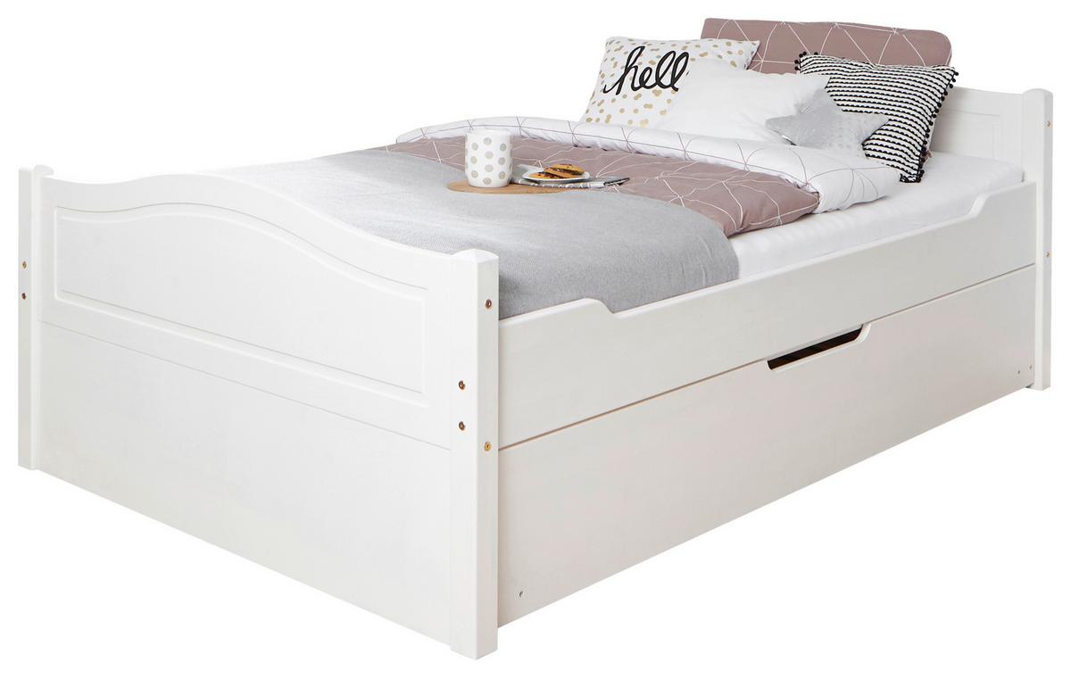 Raztegljiva Postelja Leni, Bor, Bela, Masivno - bela, Moderno, les (140/200cm) - MID.YOU
