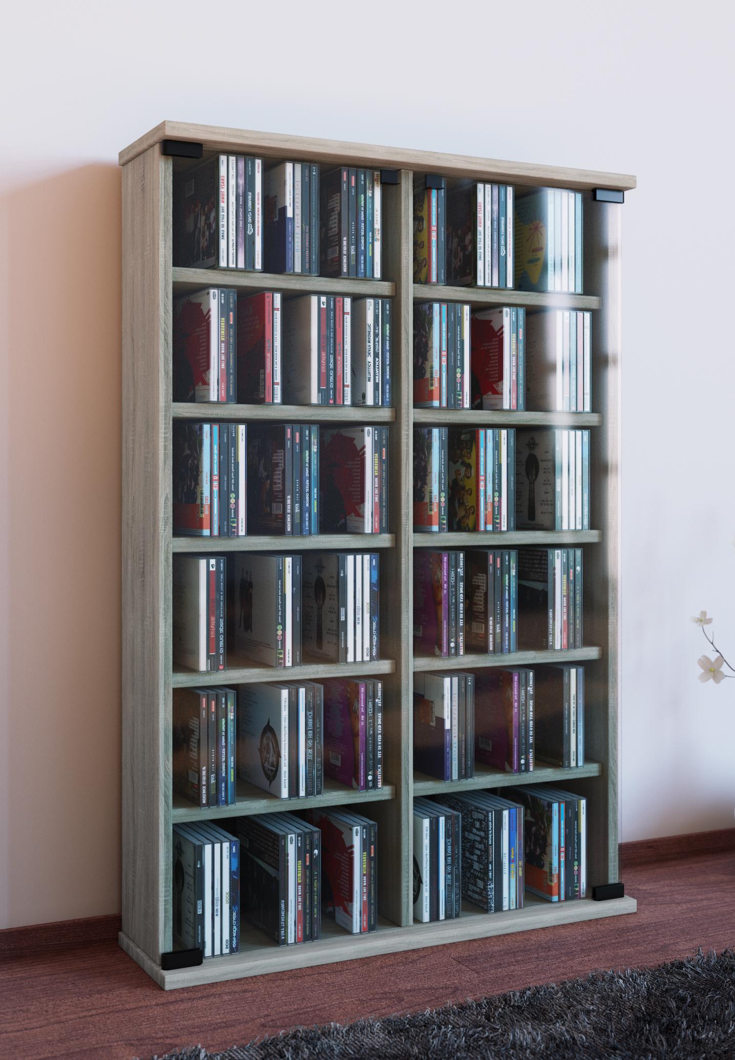 CD-Regal Roma in Eichefarbe, B: 60 cm - Eichefarben, KONVENTIONELL, Glas/Holzwerkstoff (60/92/18cm) - MID.YOU