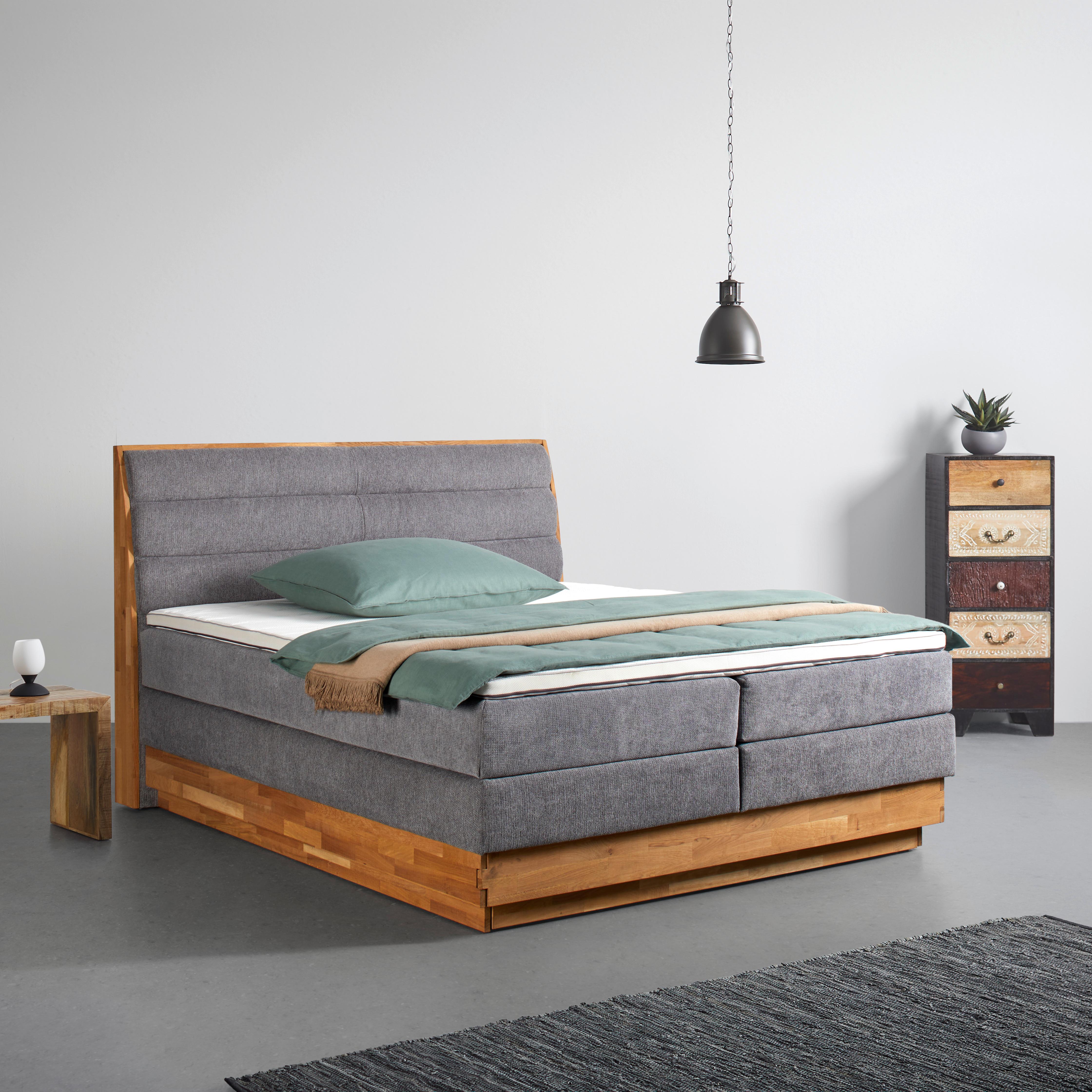 Boxspringbett Marissa in Grau ca. 180x200cm - Schwarz/Grau, Konventionell, Holz/Textil (180/200cm) - Premium Living