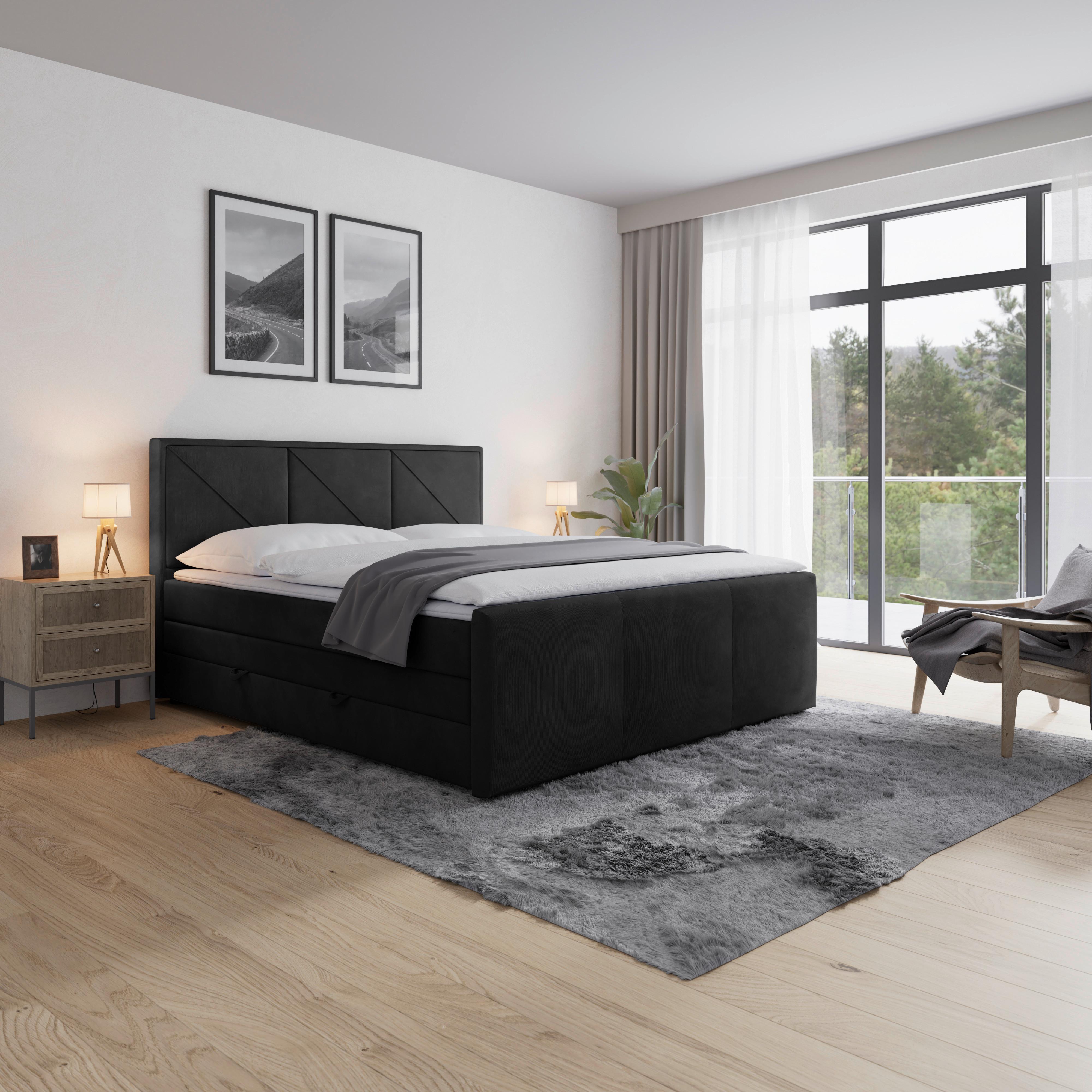 Boxspringbett Bologna ca. 180x200 cm Schwarz - Schwarz, MODERN, Karton/Holzwerkstoff (180/200cm) - MID.YOU