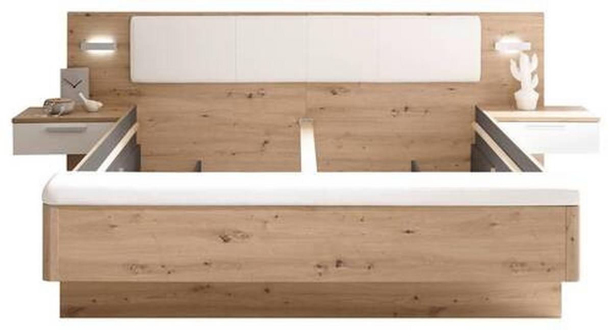 Postelja Catania, Hrast, Bela, 2 X Led, 180x200 - črna/bela, Moderno, umetna masa/tekstil (180/200cm) - Livetastic