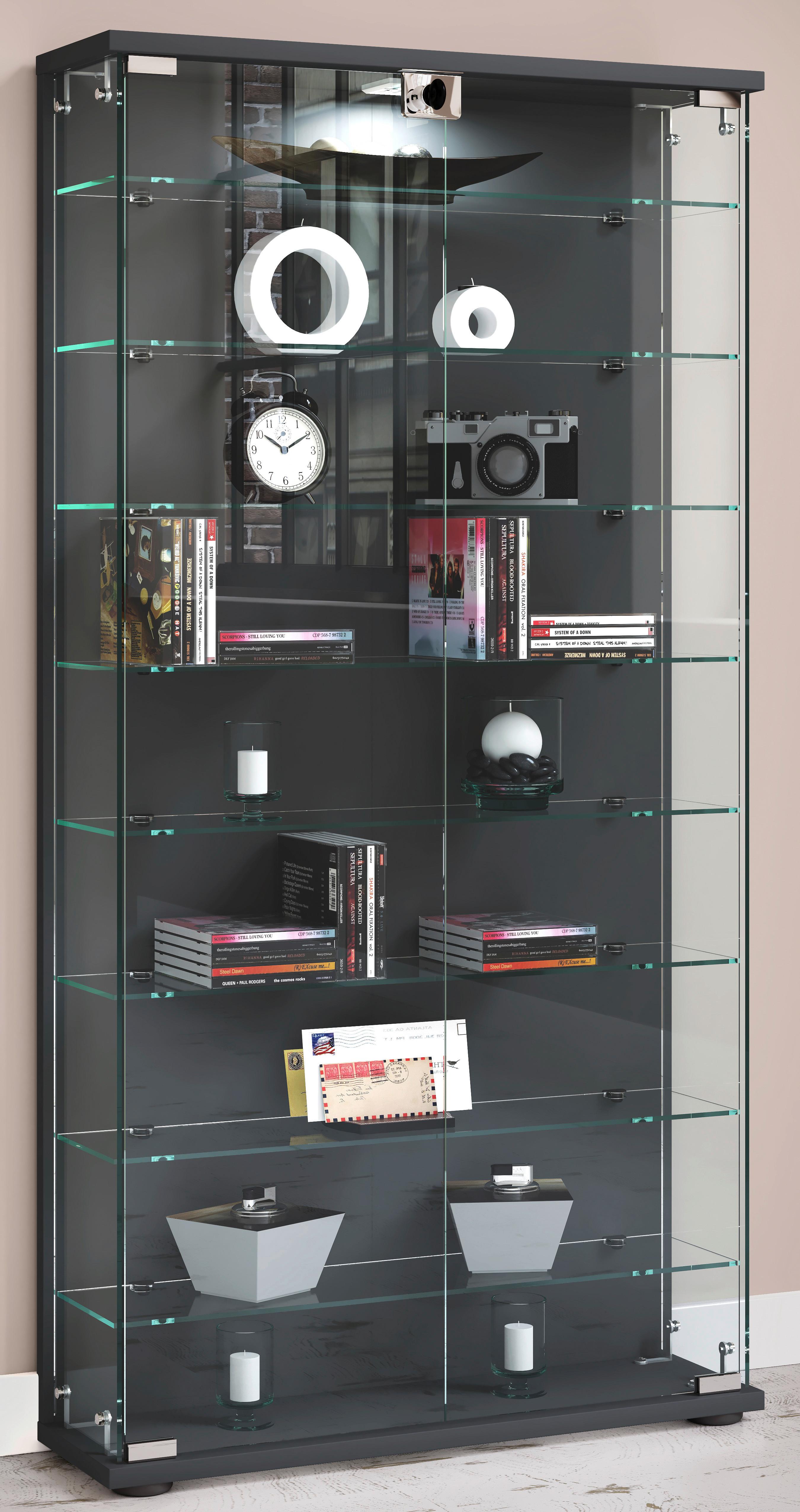 VITRINE STELAS L - Transparent/Anthrazit, Design, Glas/Holzwerkstoff (59/114/17cm) - MID.YOU