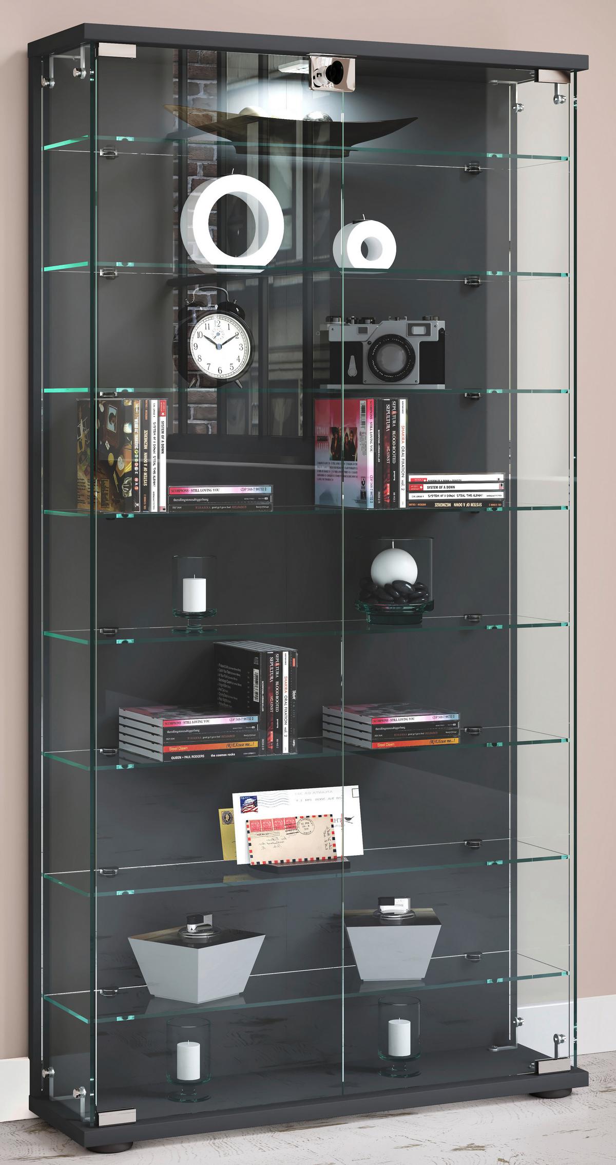 VITRINE STELAS L - Transparent/Anthrazit, Design, Glas/Holzwerkstoff (59/114/17cm) - MID.YOU