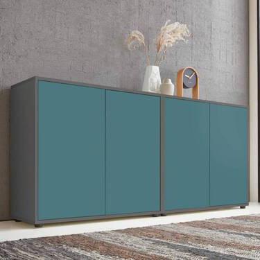 Sideboard Mailand Set 2 Anthrazit/Petrol - Anthrazit/Petrol, MODERN, Holzwerkstoff/Kunststoff (158/73/33cm) - MID.YOU
