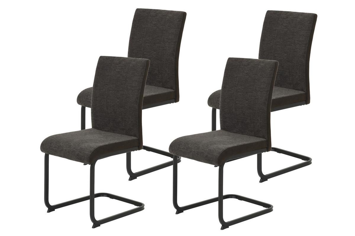 SCHWINGSTUHL-SET LINN S 4ER-SET - Schwarz/Braun, MODERN, Textil/Metall (43/92/52cm) - MID.YOU