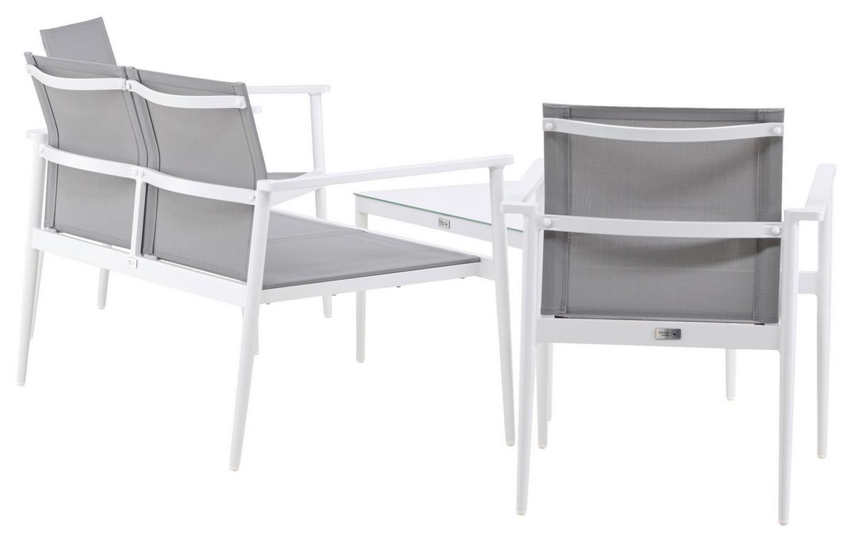 Loungegarnitur Break Weiß/Grau - Weiß/Grau, KONVENTIONELL, Glas/Textil - Gardenson