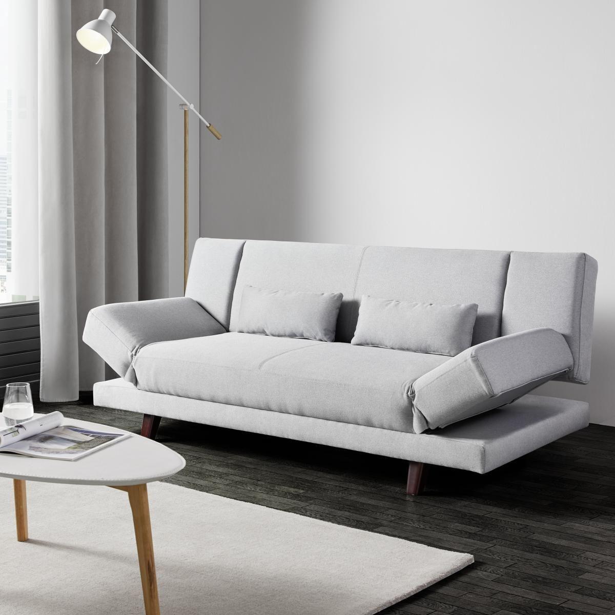 Sofa mit Schlaffunktion in Hellgrau 'Faith' - Hellgrau, MODERN, Holz/Textil (186/73/83cm) - Bessagi Home