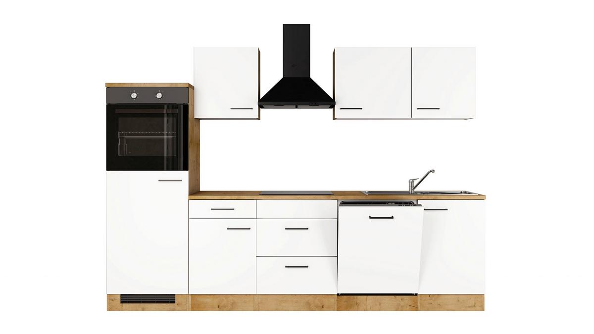 Küchenblock Avila m. Geräten Magnolie - Eichefarben/Magnolie, Trend, Holzwerkstoff/Metall (280cm) - FlexWell