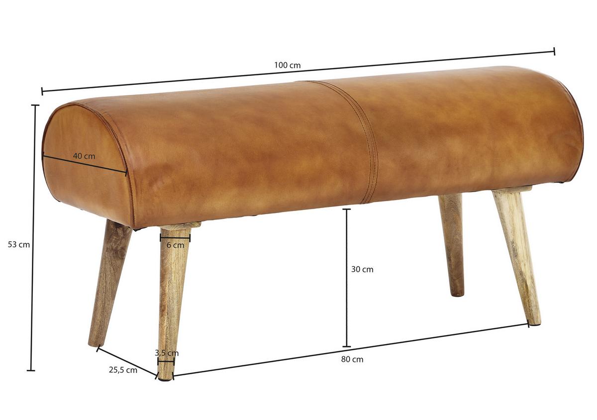 Klop Brez Naslona Sitzbank - naravne barve/rjava, Moderno, les/usnje (100/53/40cm) - MID.YOU