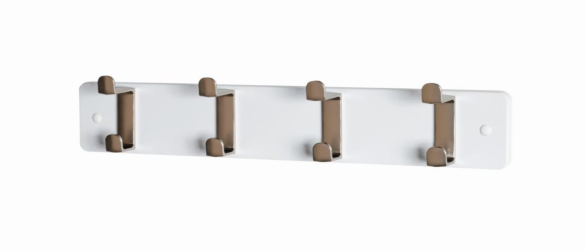 Hakenleiste Freddy 4 Weiß/Edelstahlfarben - Edelstahlfarben/Weiß, KONVENTIONELL, Holzwerkstoff/Metall (45/7/6cm) - Mömax