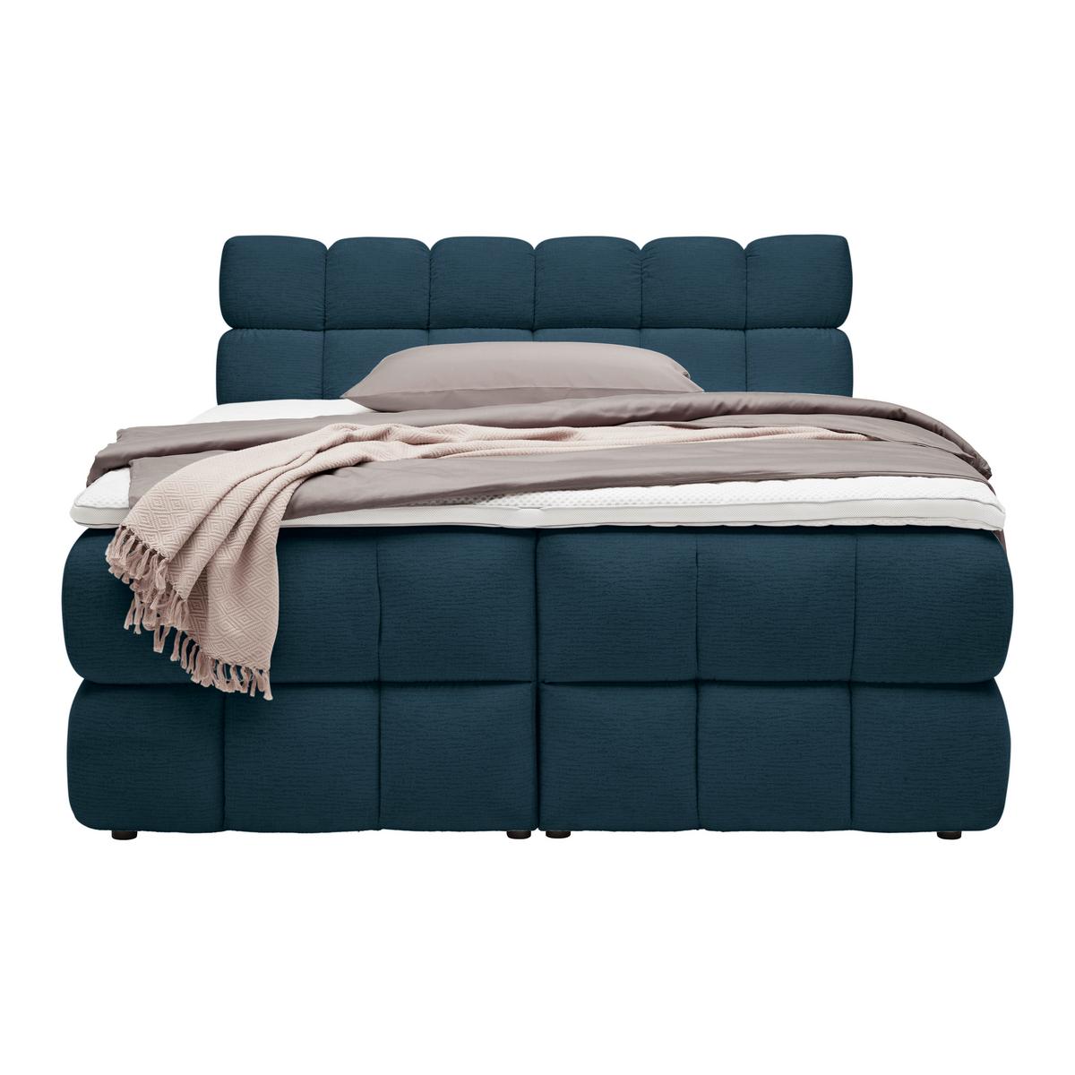 Boxspringbett Bubble Box Blau ca. 160x200cm - Blau/Schwarz, Konventionell, Holz/Textil (160/200cm) - Premium Living