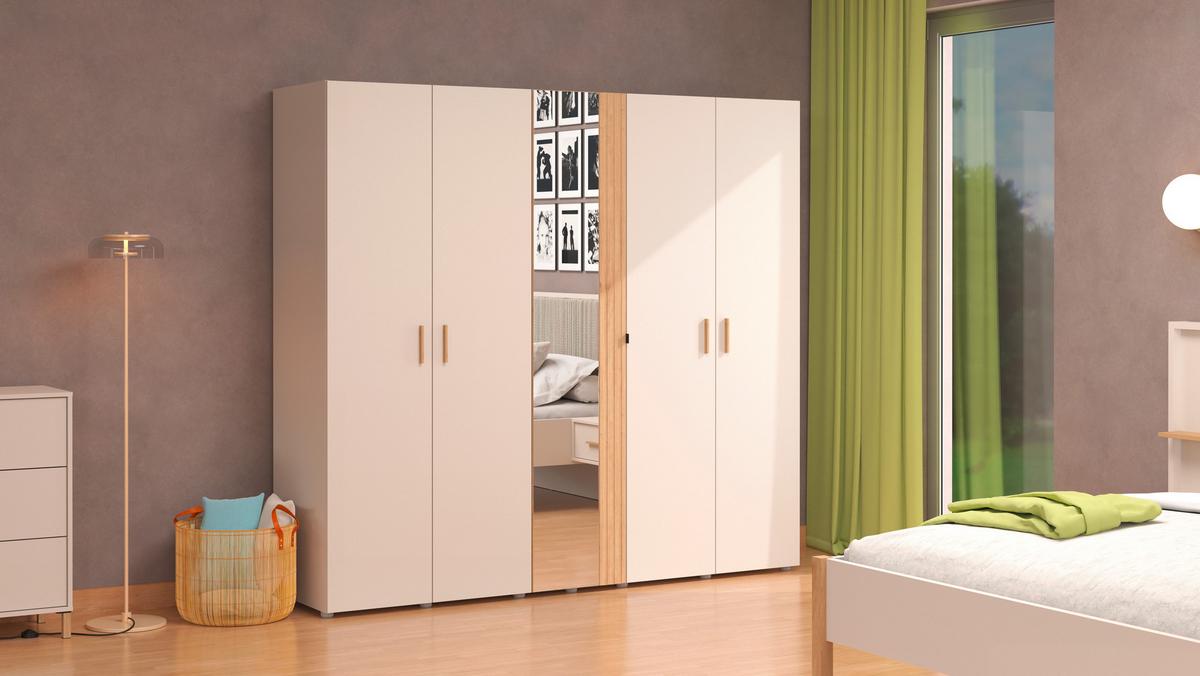 Ruhásszekrény Tükörrel Belfort - kasmírszínű/Artisan tölgy, Modern, faalapú anyag (224,5/207,5/56cm)