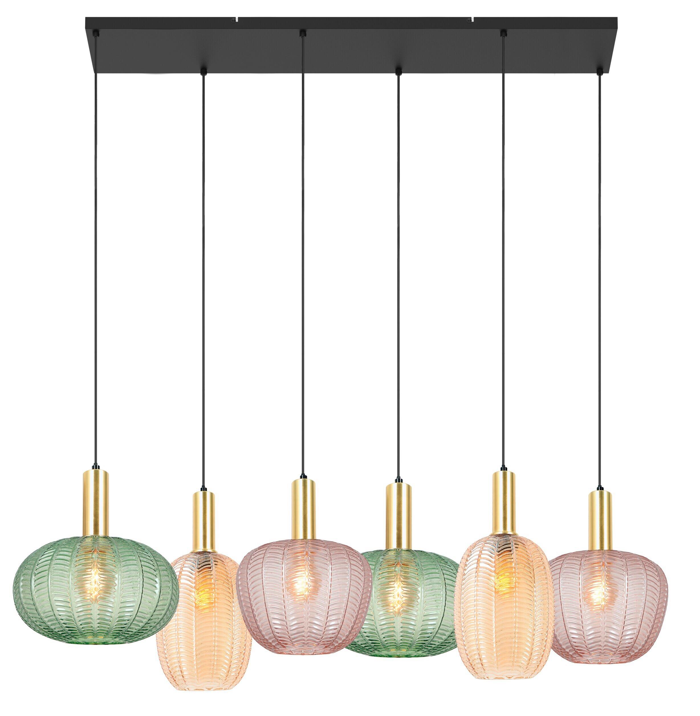 Hängeleuchte Bunti Multicolor max. 25 Watt - Pink/Goldfarben, MODERN, Glas/Metall (119.5/46/120cm)