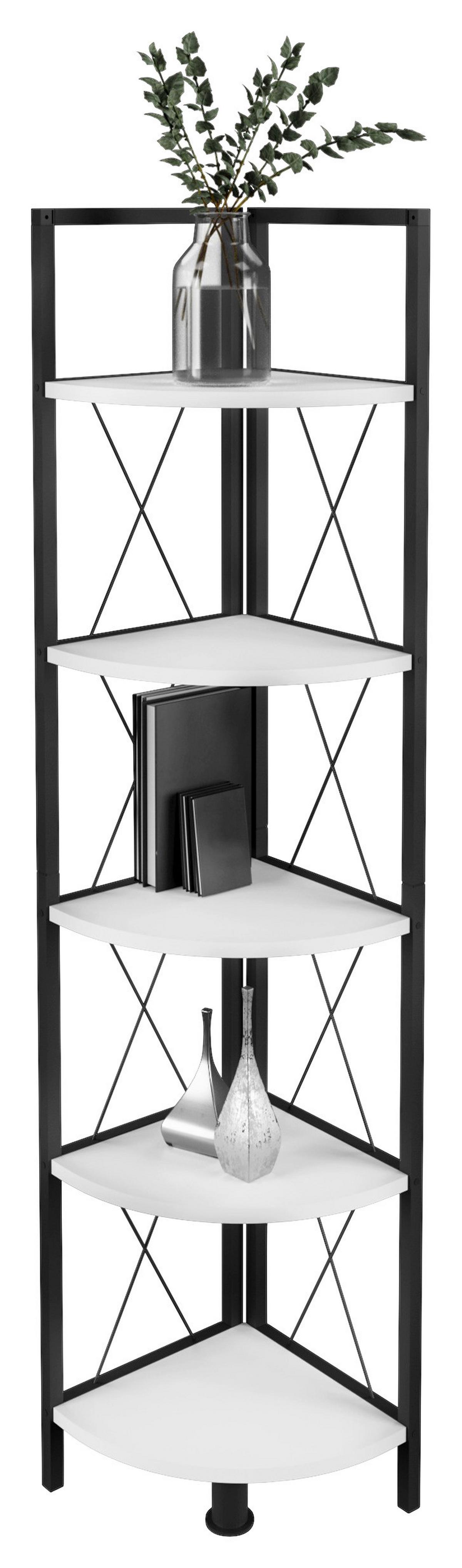 Kotni Regal Insasi 5, Bela, Črna - črna/bela, Design, kovina/leseni material (34/160/34cm) - MID.YOU