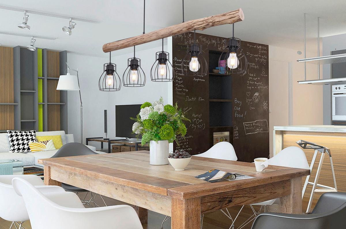 LAMPA WISZĄCA 15326-5NLU MINA *SBM* - kolor naturalny/czarny, Trend, metal/drewno (100/13,6/140cm) - Marama