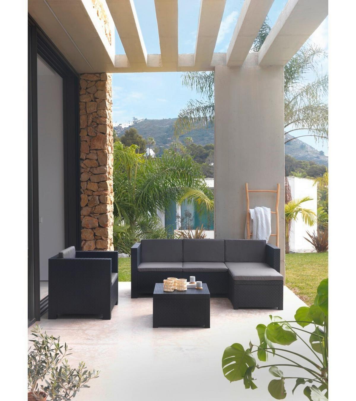 Loungegarnitur Manhattan Anthrazit 3-tlg. - Anthrazit, Basics, Kunststoff (160/80/60cm) - Gardenson