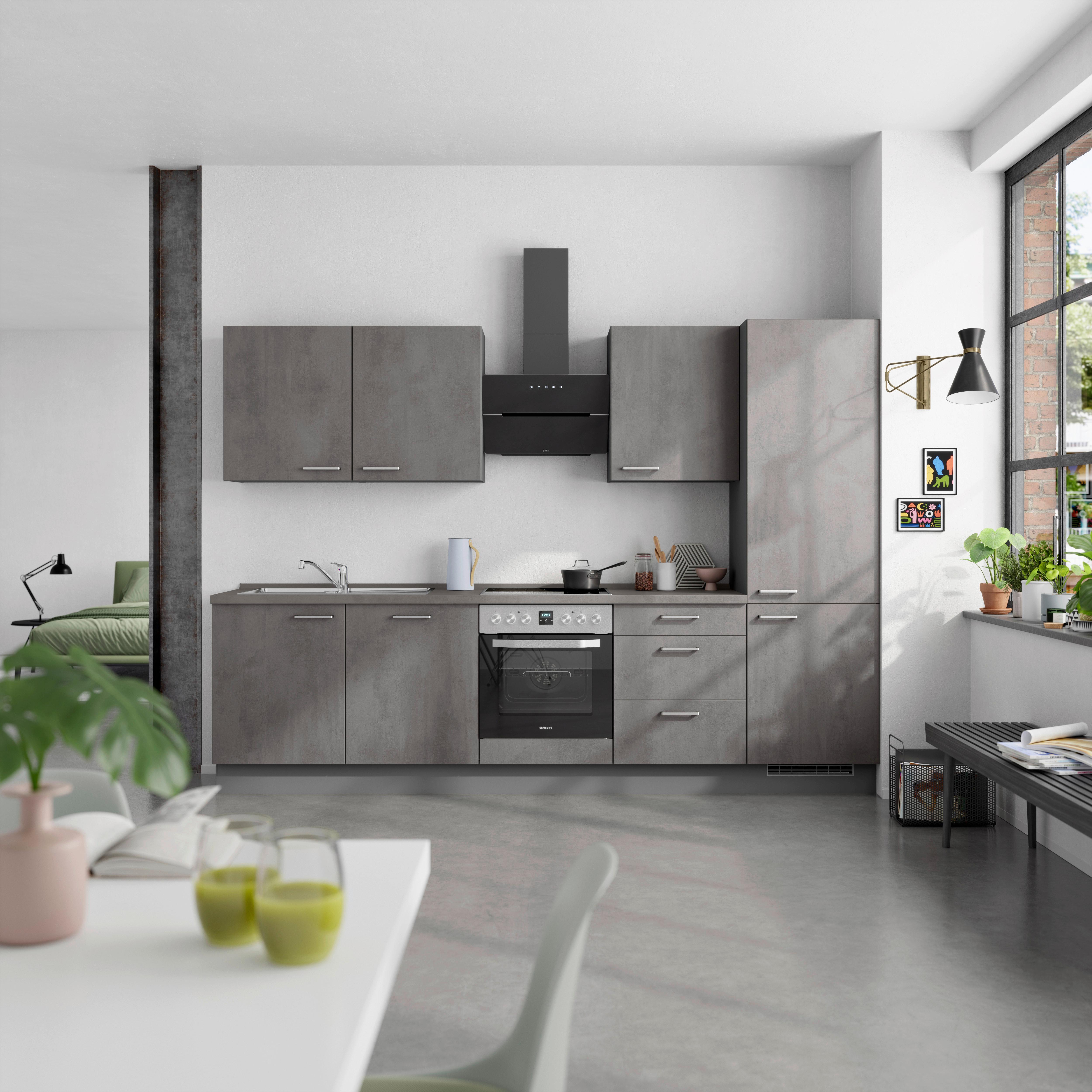 Küchenblock Riva High m. Geräten Schieferfarben - Schieferfarben/Edelstahlfarben, MODERN, Holzwerkstoff/Metall (300cm) - Nobilia