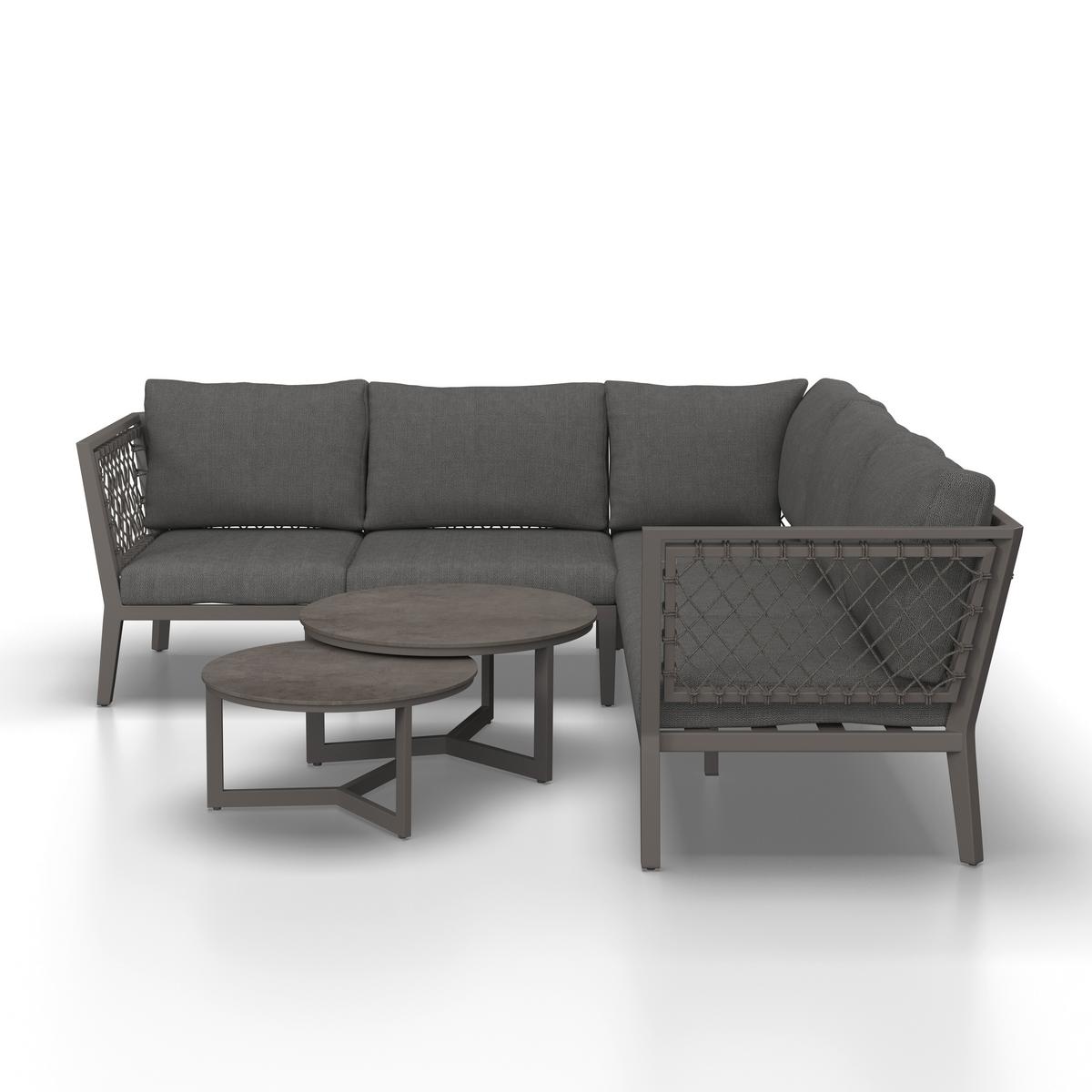 Loungegarnitur Malou Dunkel grau Textil/Metall - Dunkelgrau/Anthrazit, Modern, Textil/Stein (218/68/76,5cm) - Bessagi Garden