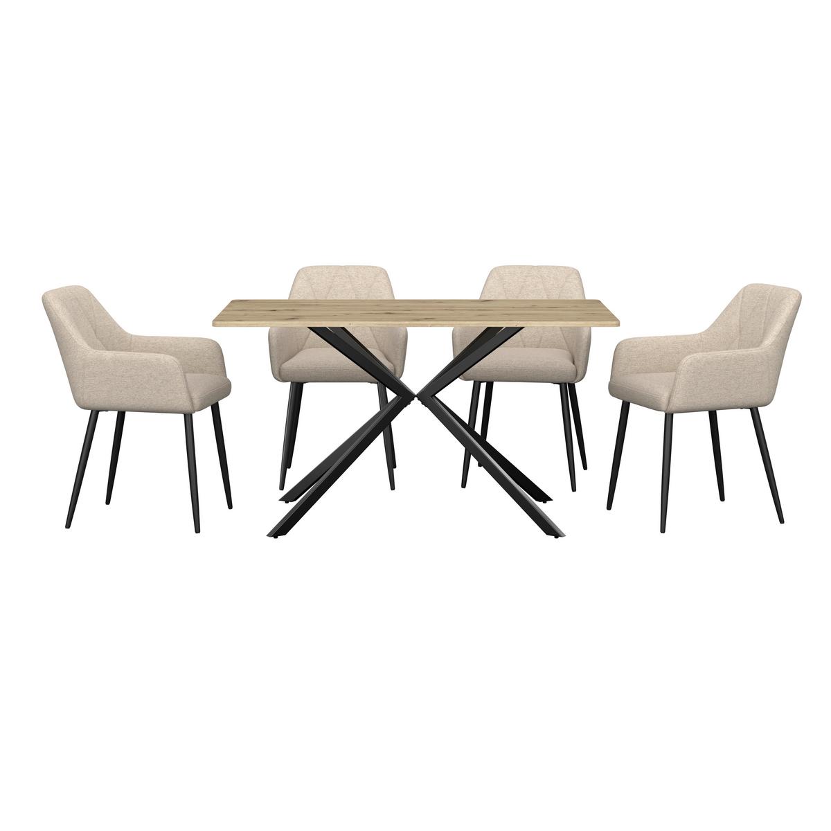 Jedilna Miza Nils - črna/barve hrasta, Trend, kovina/leseni material (140/80/76cm)