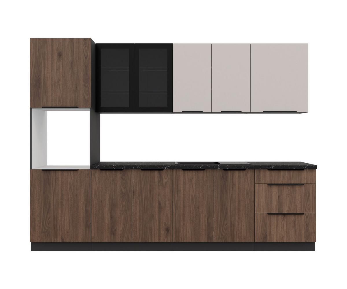 Blok Kuhinja Monza/arona - kašmir/boja orahovog drveta, Moderno, staklo/metal (260/210/60cm) - Modern Living