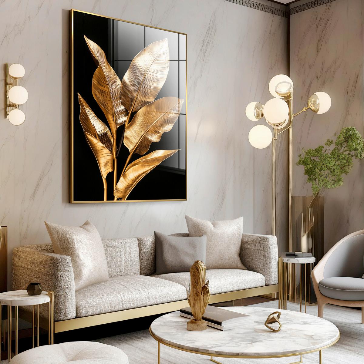 Glasbild Schwarz/Goldfarben ca.80x120cm - Goldfarben/Schwarz, Basics, Glas/Holz (80/120cm)