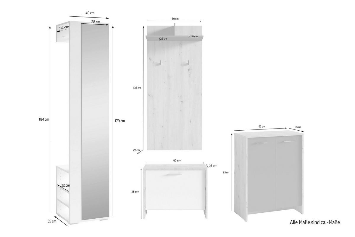 Garderobe Ben 4-tlg. Eiche Artisan/Anthrazit - Anthrazit/Eiche Artisan, Design, Holzwerkstoff (40/184/35cm) - MID.YOU