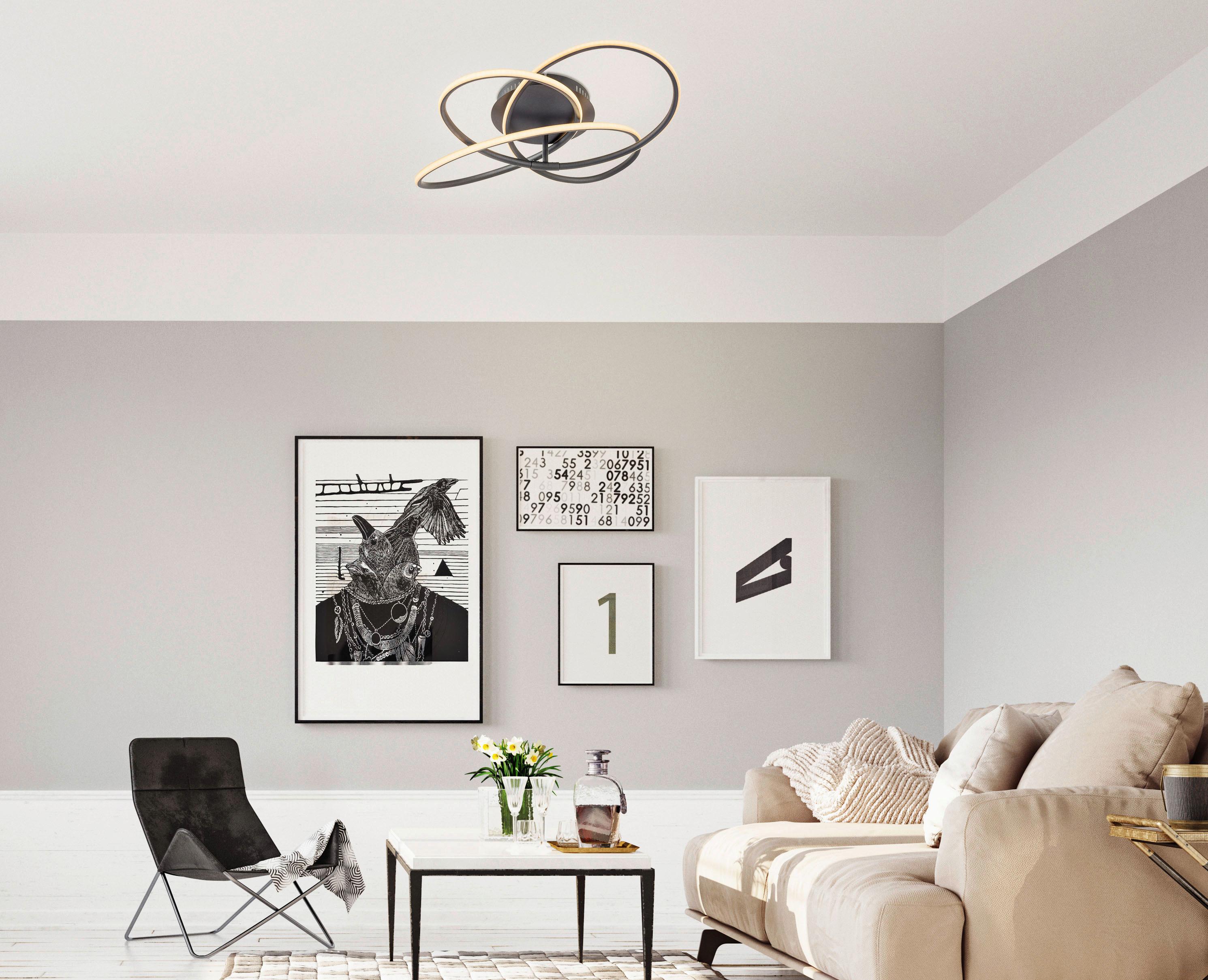 LED-DECKENLEUCHTE 67201S-30  PANDA - Weiss/Opal, Design, Kunststoff/Metall (60/12,7cm) - Globo