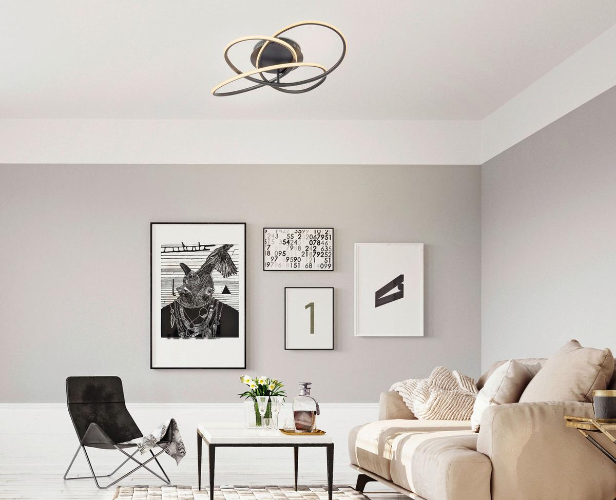 LED-DECKENLEUCHTE 67201S-30  PANDA - Weiss/Opal, Design, Kunststoff/Metall (60/12,7cm) - Globo