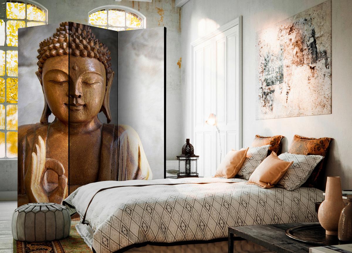 Paravan Buddha, 3-Delni, Akustičen - bež/svetlo siva, Basics, umetna masa/tekstil (135/172/3cm) - artgeist