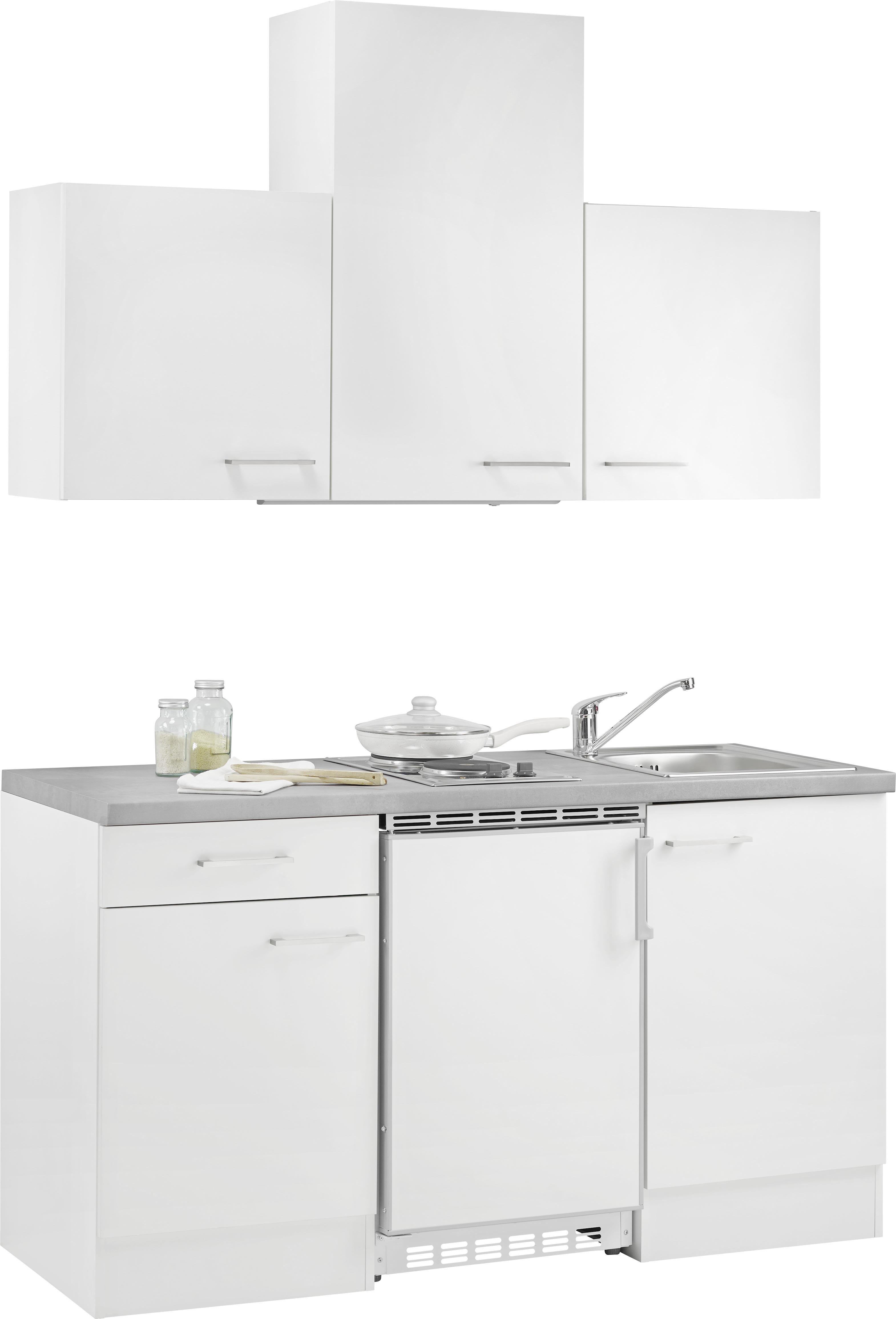 Mini Kuhinjski Blok Neo, S Kuhališčem In Hladilnikom - bela, Moderno, leseni material (150cm) - FlexWell