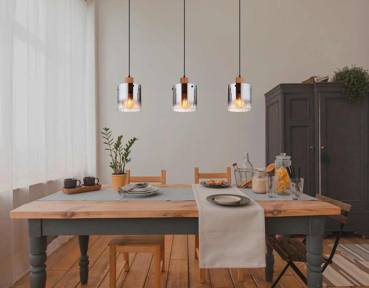 Viseća Svjetiljka Tamno Smeđa Boja - tamno smeđa/crna, Natur, staklo/drvni materijal (100/18/120cm) - Globo