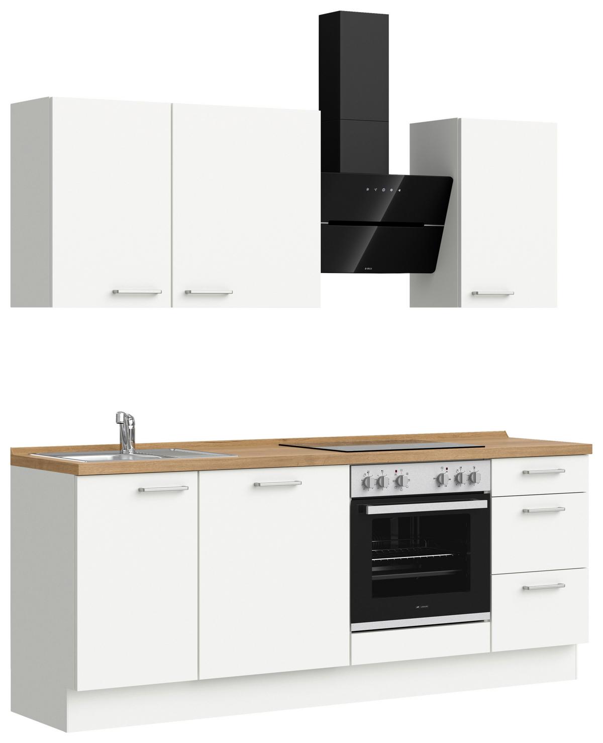 Küchenleerblock Touch High o. Geräte Weiß - Edelstahlfarben/Eichefarben, MODERN, Holzwerkstoff/Metall (210cm) - Nobilia