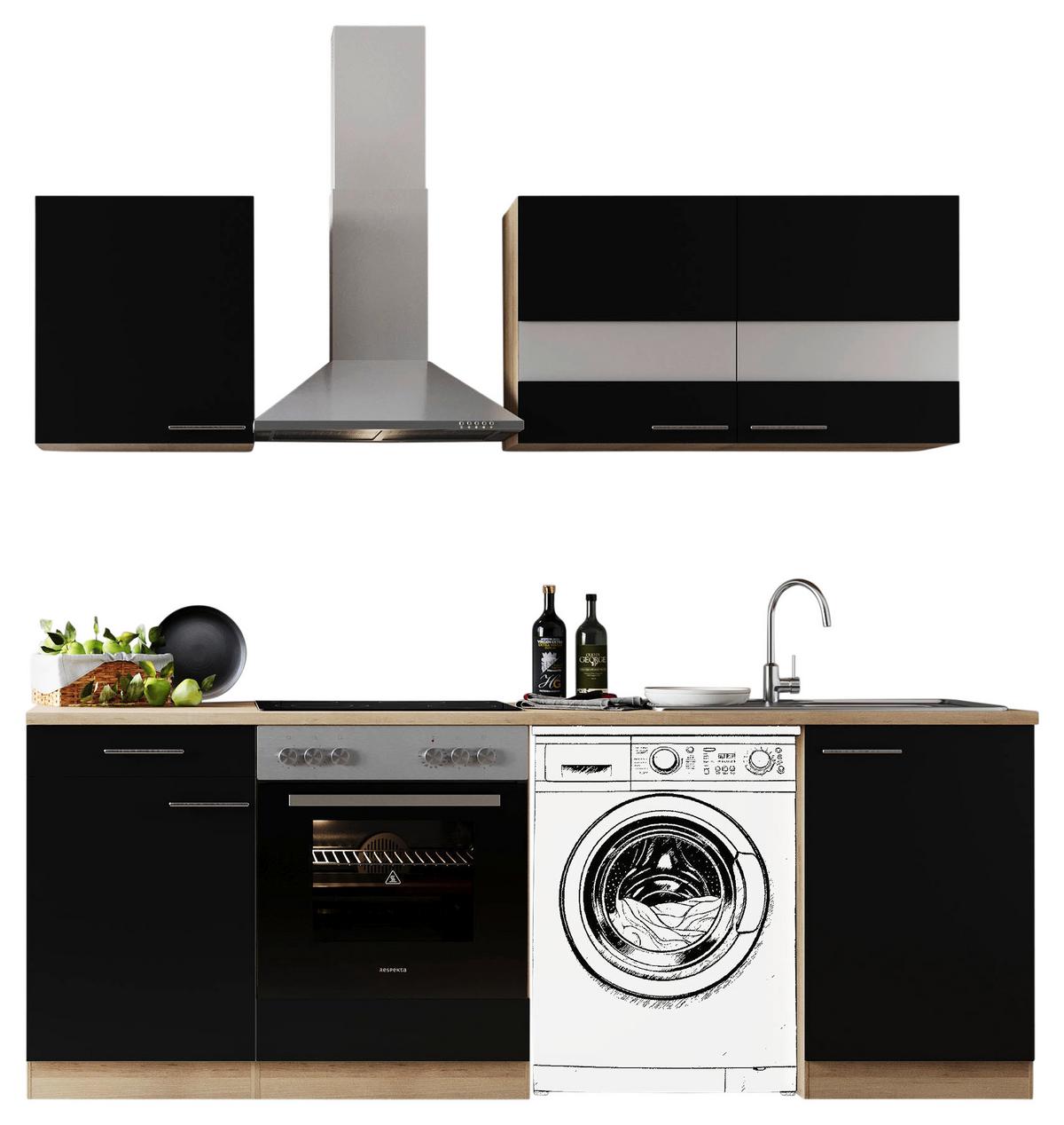 Kuhinjski Blok Z Aparati Merle, 220cm - barve nerjavečega jekla/črna, Basics, kovina/steklo (220cm) - Respekta