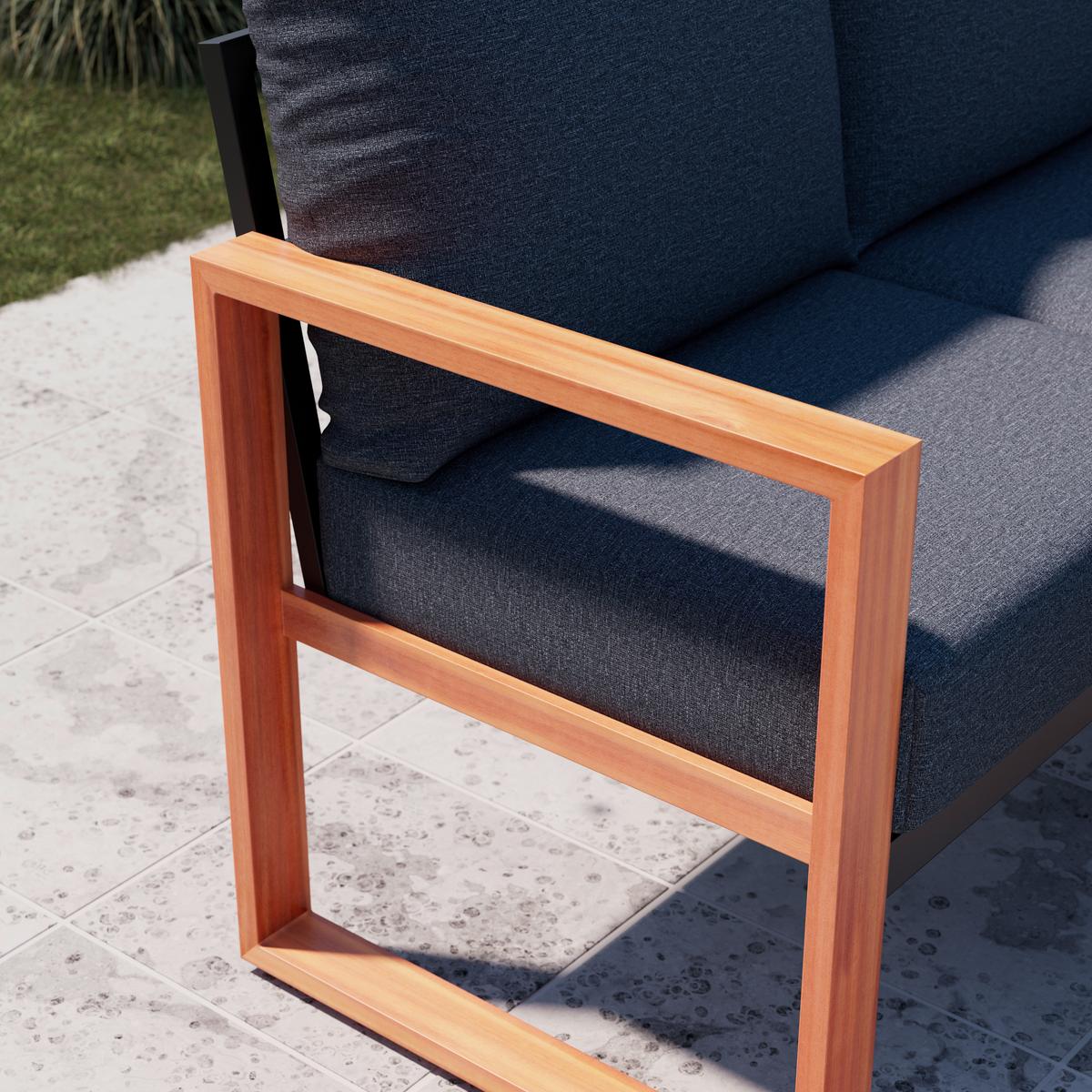 Loungegarniturset Duisburg in Anthrazit/Teakfarben - Anthrazit/Teakfarben, Modern, Textil/Metall (265/73/202cm) - Mömax