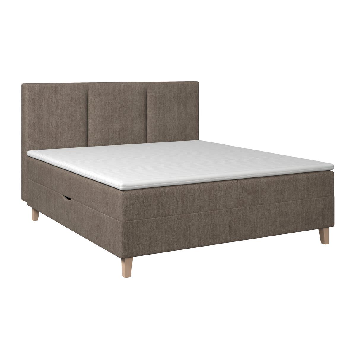 Lit Monza, env. 180/200 cm Braun inkl. Topper - couleur de chêne/marron, Modern, textile/bois (180/200cm) - Bessagi Home