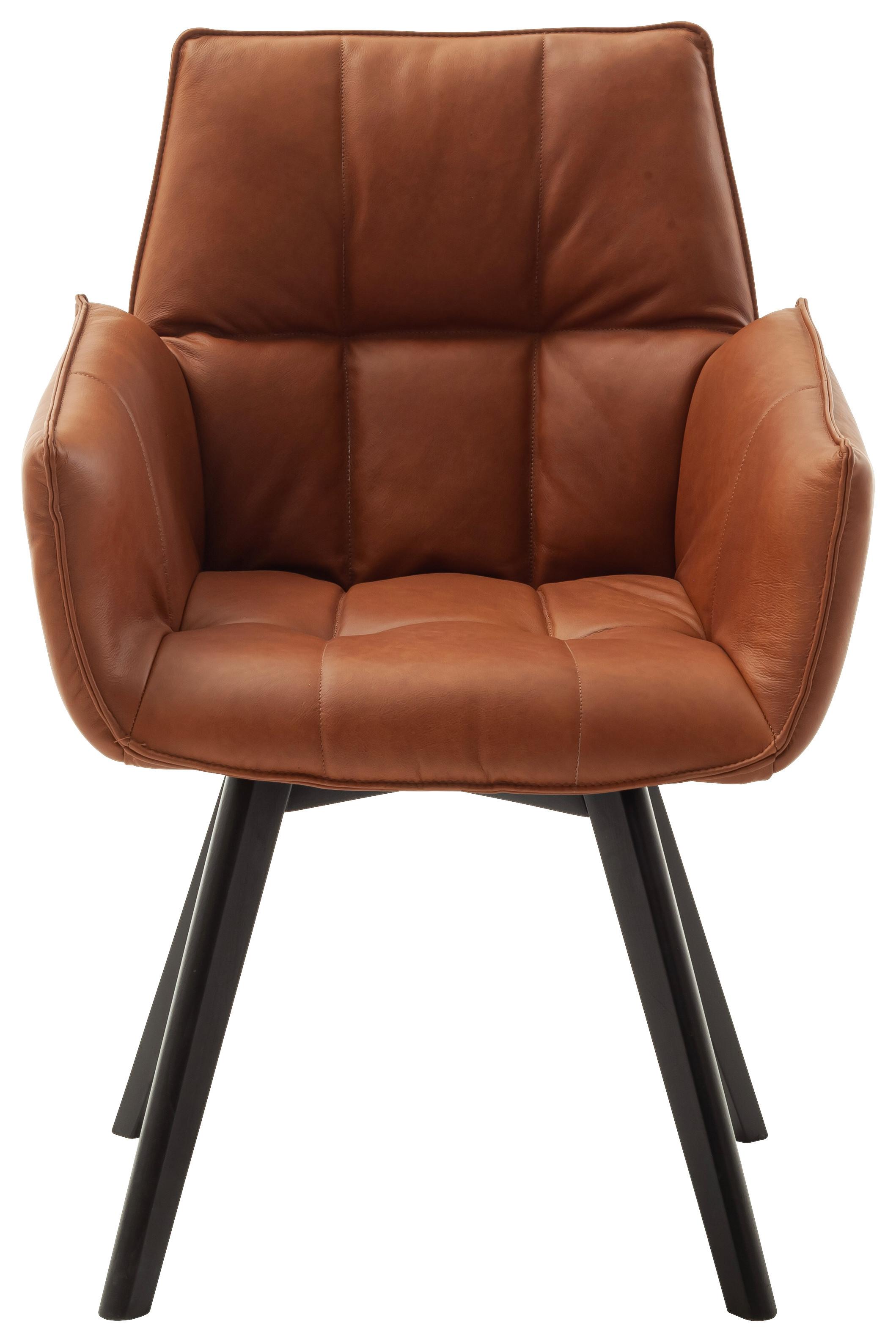 KRZESŁO Z PODŁOKIETNIKAMI CORK - czarny/koniak, Konventionell, skóra/drewno (61/87/63cm) - Linea Natura