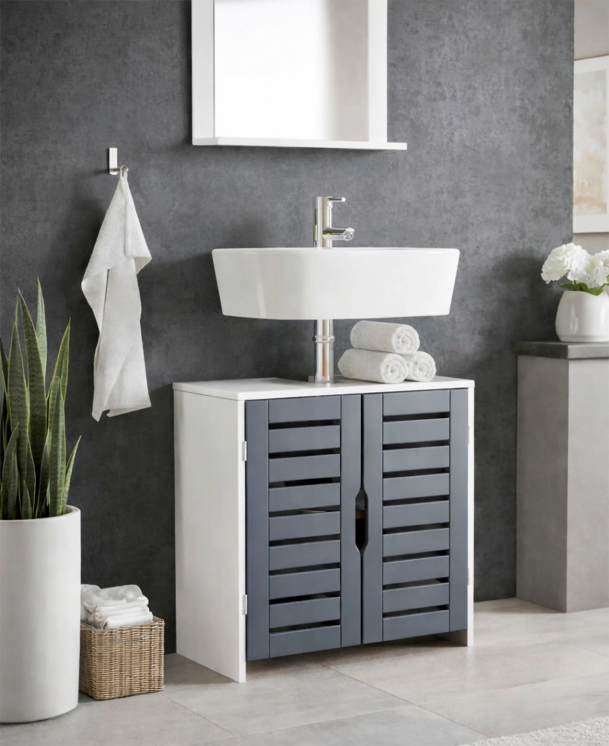 Waschbeckenunterschrank Flonali - Weiss/Anthrazit, Trend, Holzwerkstoff (60/60/29cm) - MID.YOU