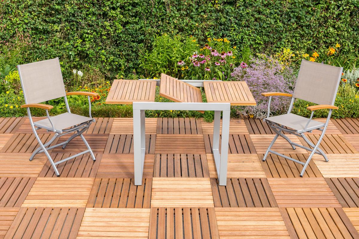 Gartentisch Naxos Silberfarben Akazie ca. 70x74x120cm - Silberfarben/Akaziefarben, KONVENTIONELL, Holz/Metall (80-120/74/70cm) - Gardenson