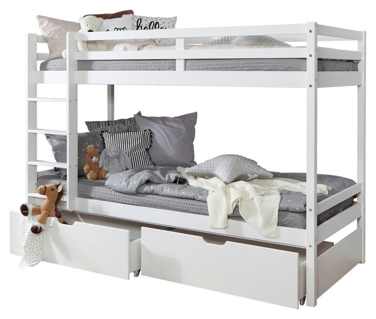 Etagenbett Finn mit 2 Schubkästen ca. 90x200 cm Weiß - Weiß, MODERN, Holz (90/200cm) - MID.YOU