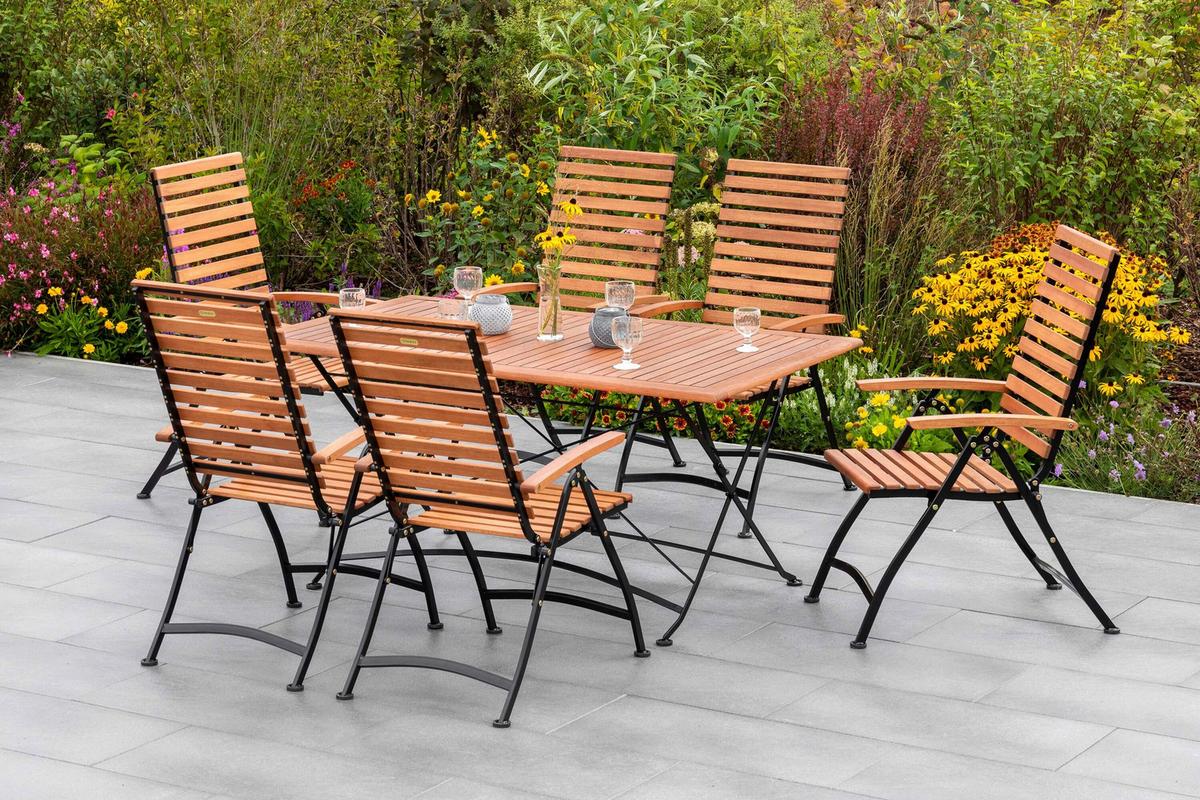 Gartentischgruppe Schlossgarten 7-tlg. - Schwarz/Naturfarben, KONVENTIONELL, Holz/Metall - Gardenson