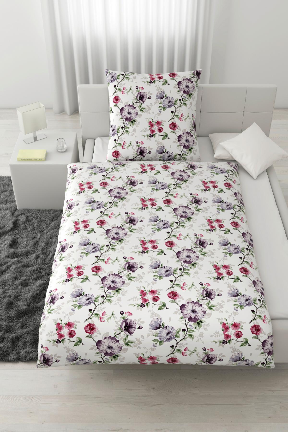 Bettwäsche Bio-Sophia Design Grün/Lila/Weiß ca. 135x200cm - Lila/Weiß, Natur, Textil (135/200cm) - ecoTree