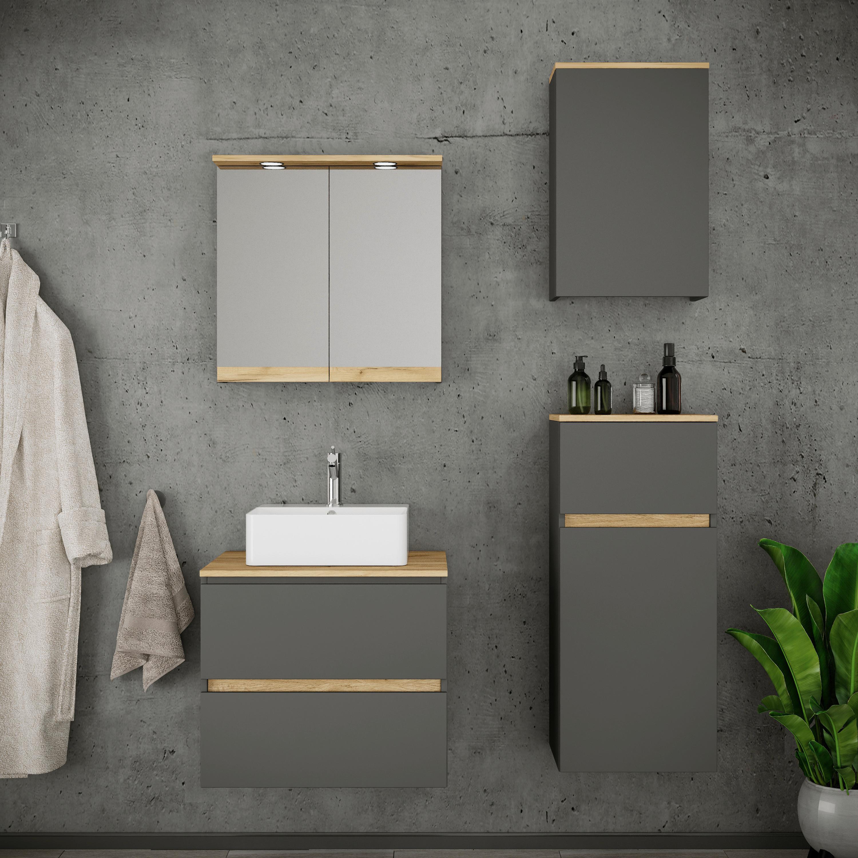 Badezimmer Cosila - Honigeiche/Weiss, Trend, Keramik/Holzwerkstoff (100cm) - MID.YOU