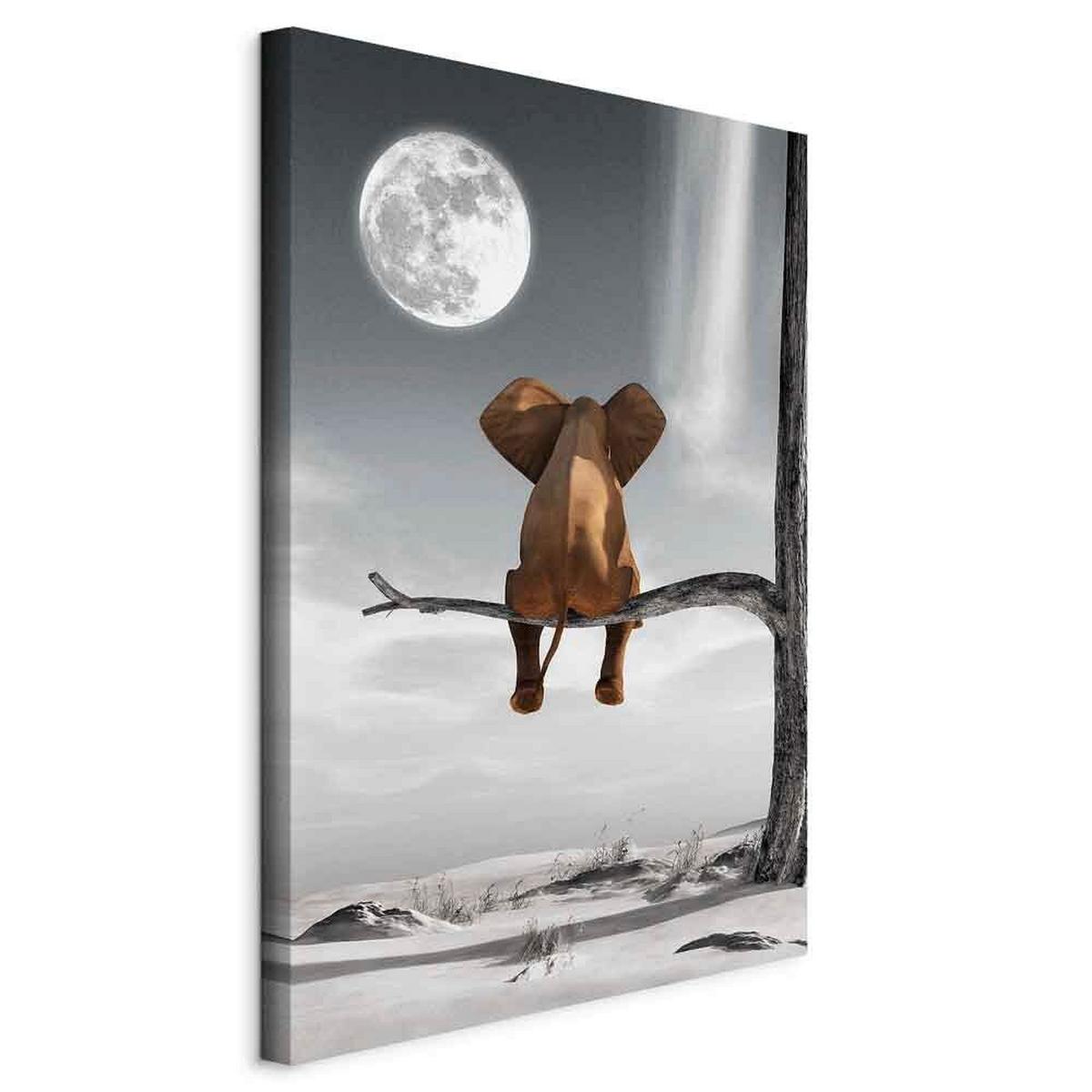 Slika Na Platnu Elephant And Moon - temno siva/svetlo siva, Basics, tekstil/leseni material (40/60/1,2cm) - artgeist