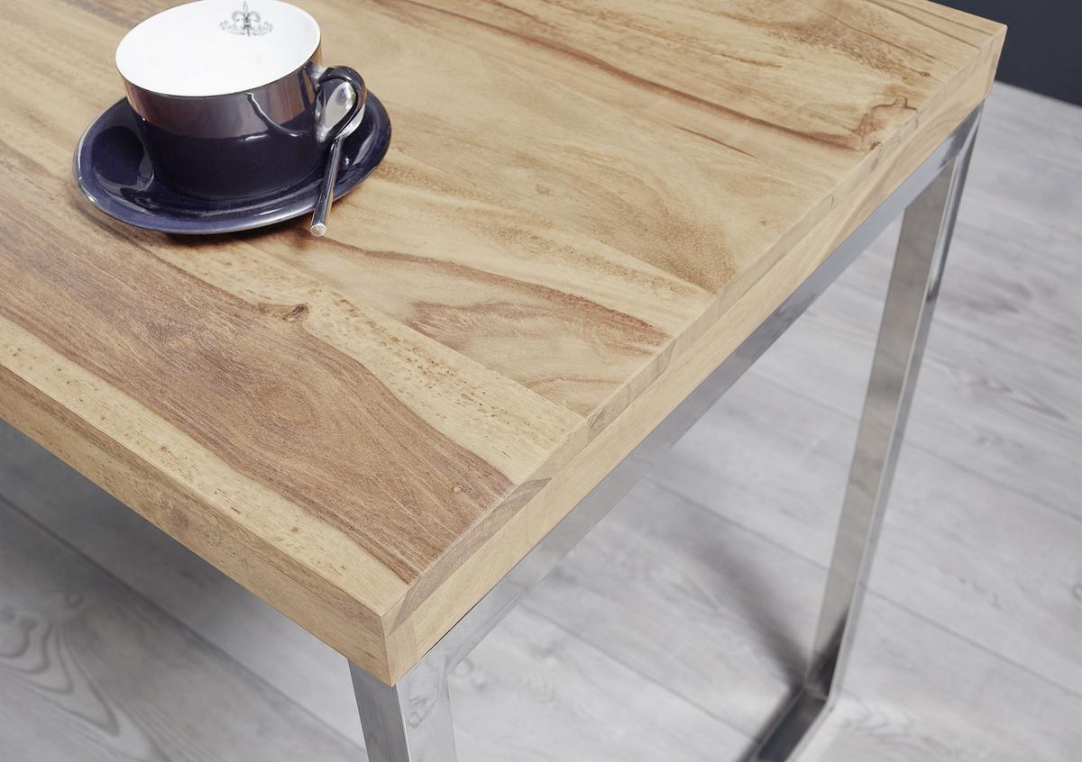 Schreibtisch "Guna", aus Akazie - Chromfarben/Akaziefarben, Design, Holz/Metall (120/60/76cm) - MID.YOU