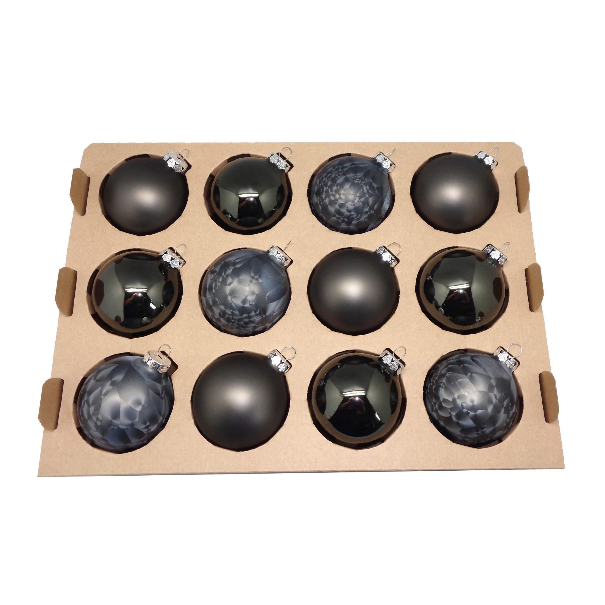 ZESTAW BOMBEK CHOINKOWYCH 812-2041-900 - antracytowy, Basics, szkło (8cm) - X-Mas